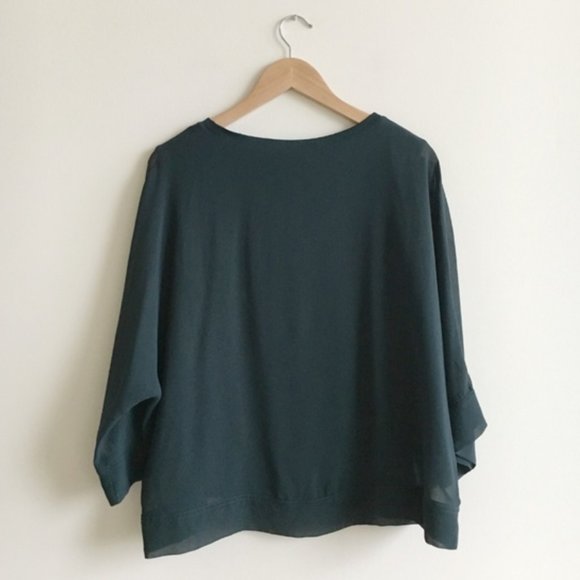Zara Woman Dark Green Sheer Batwing Top - Picture 2 of 4